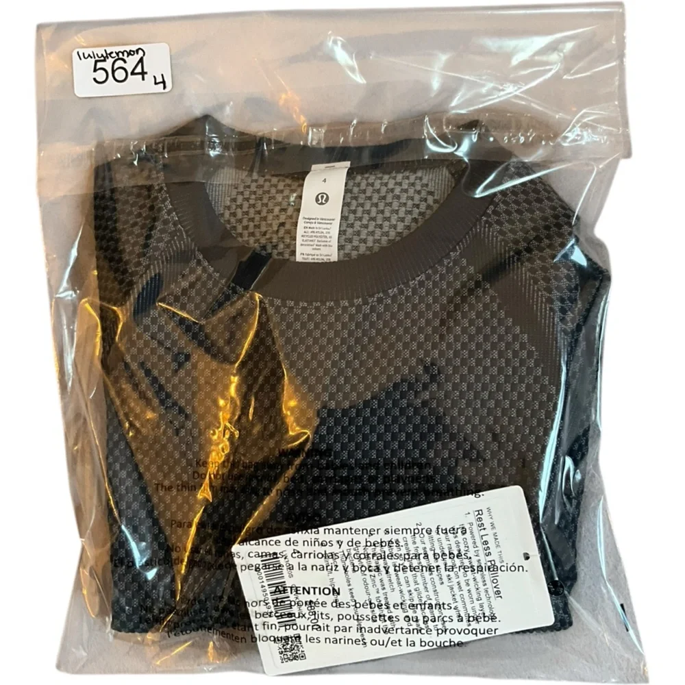 NWT Lululemon Rest Less Pullover‎ Curve Block Black / Rhino Grey W3GZ0S Size 4